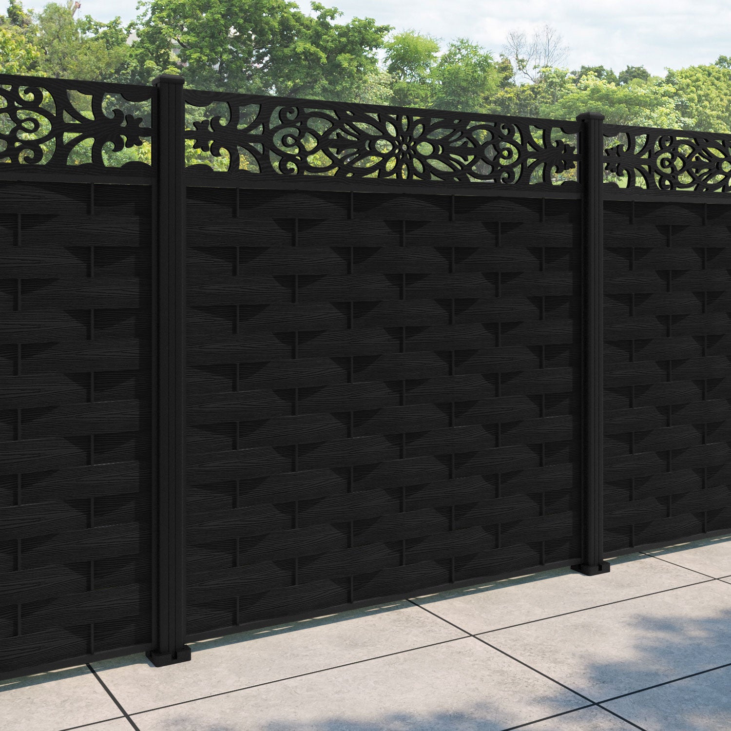 Ripple Windsor Fence Panel - Black - with our aluminium posts