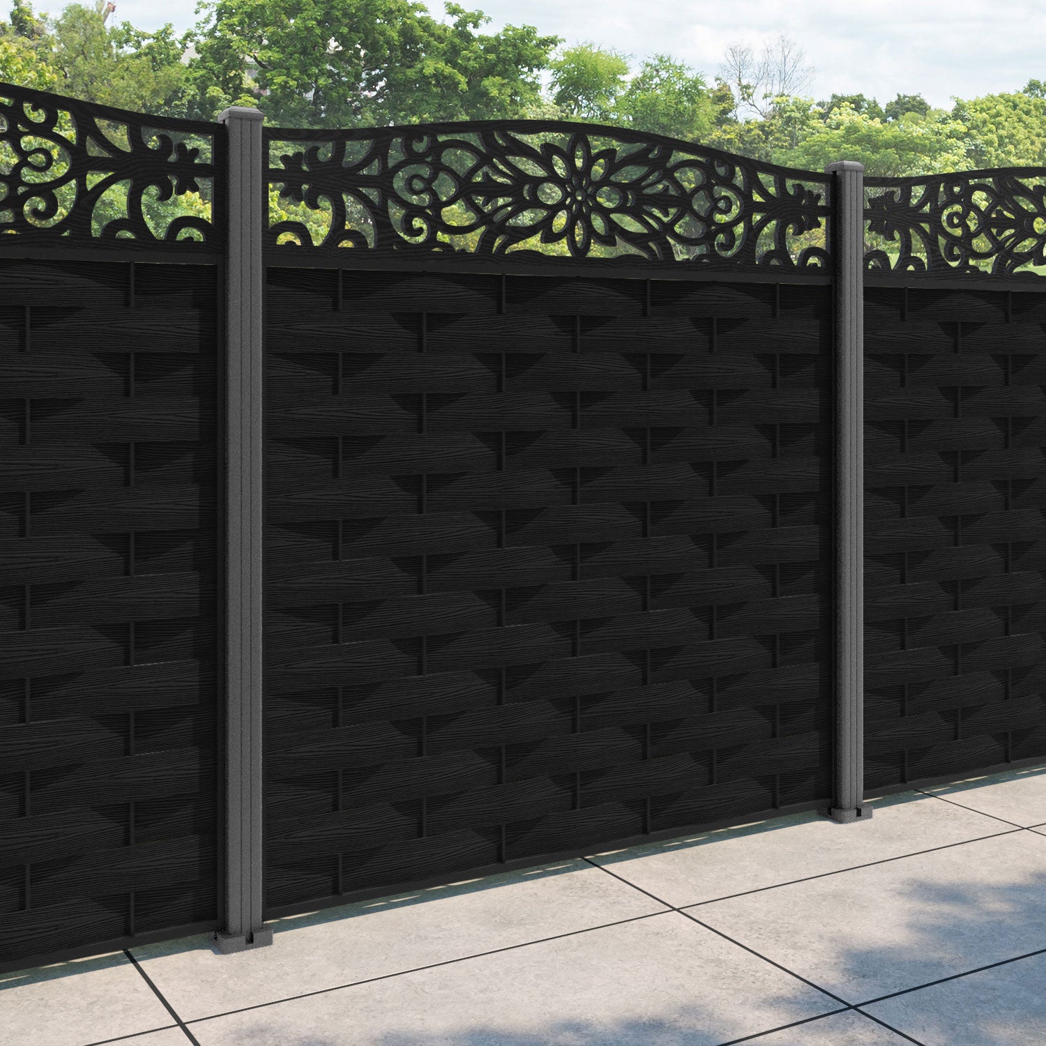 Ripple Windsor Curved Top Fence Panel - Black - with our aluminium posts