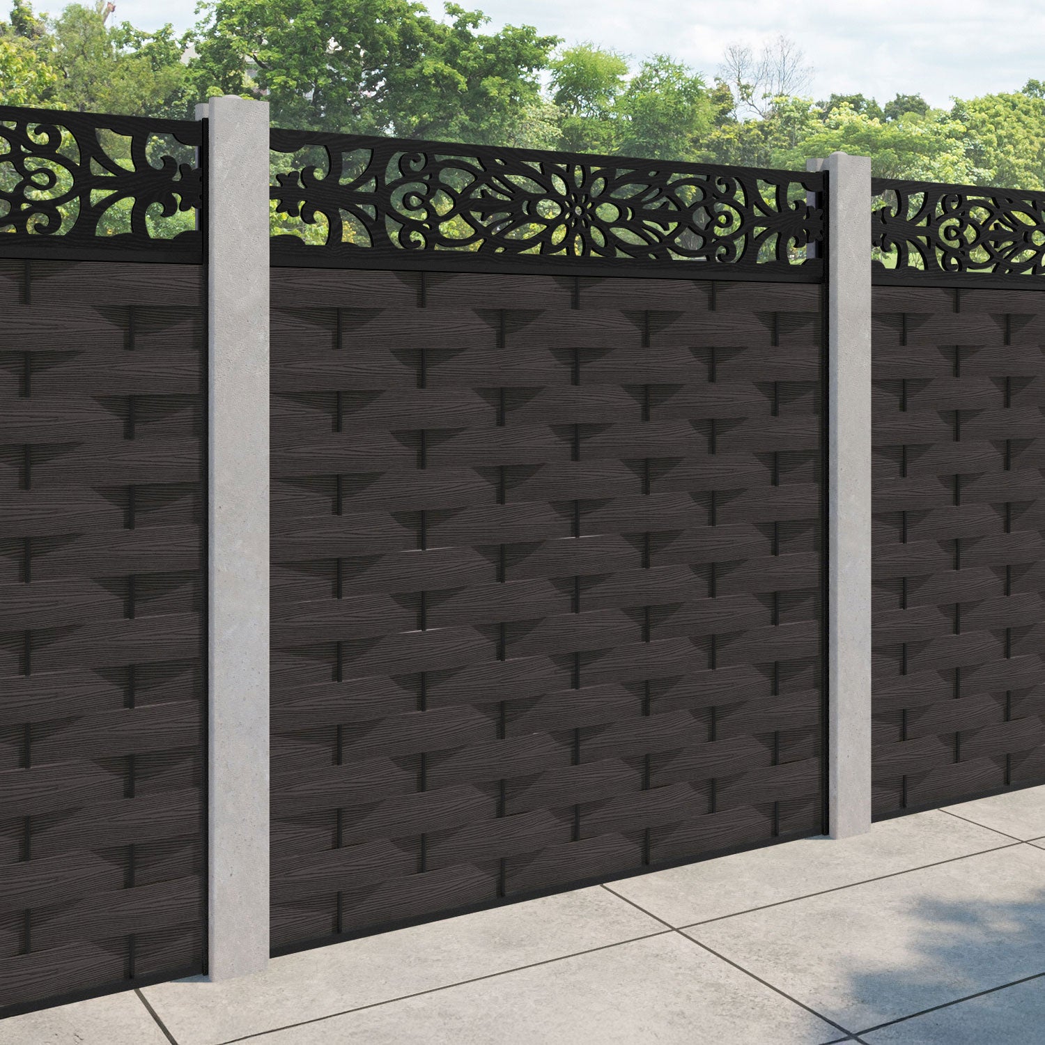 Ripple Windsor Fence Panel - Dark Oak - for existing concrete posts