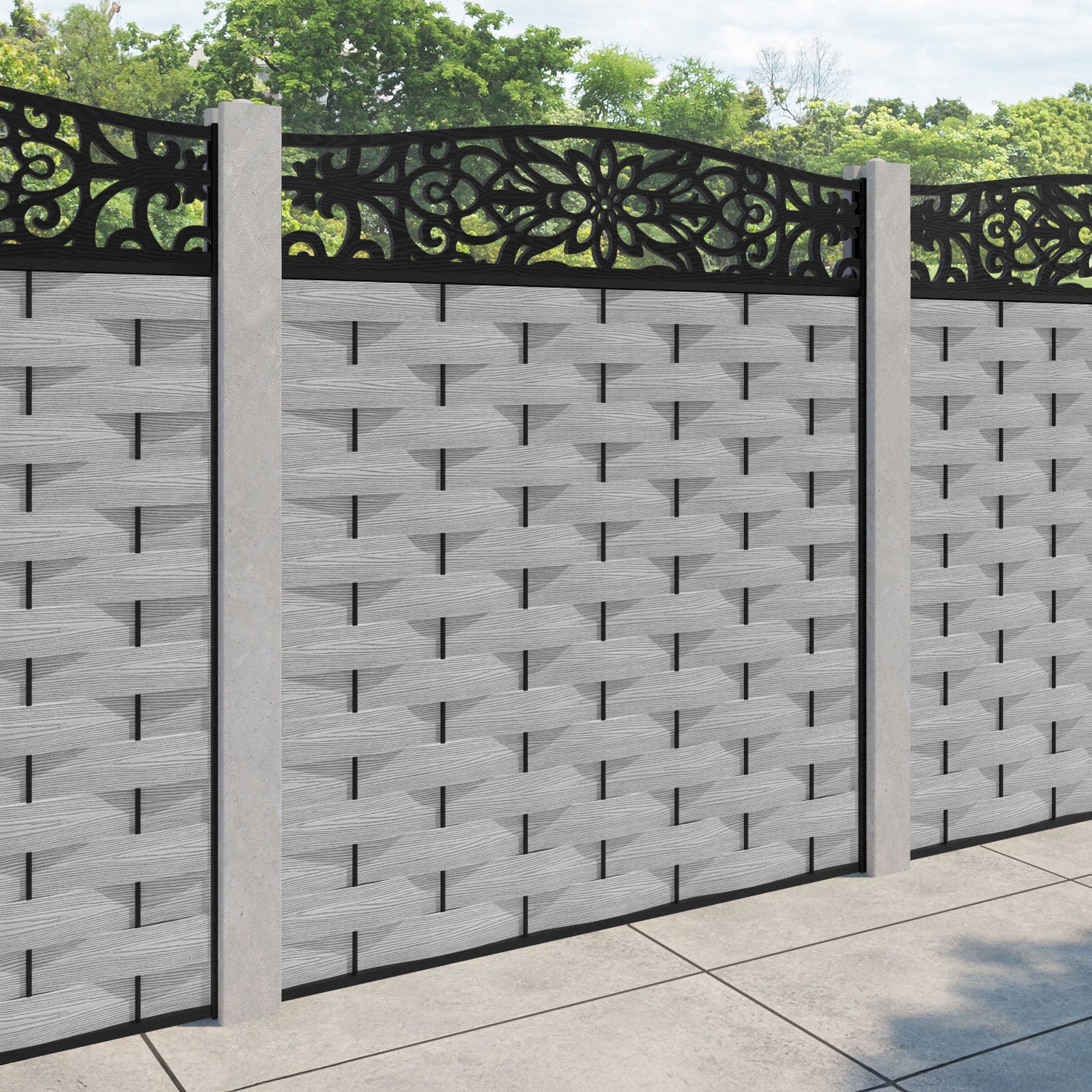 Ripple Windsor Curved Top Fence Panel - Light Grey - for existing concrete posts