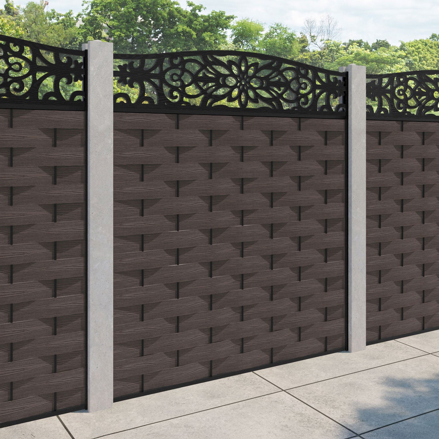 Ripple Windsor Curved Top Fence Panel - Mid Brown - for existing concrete posts