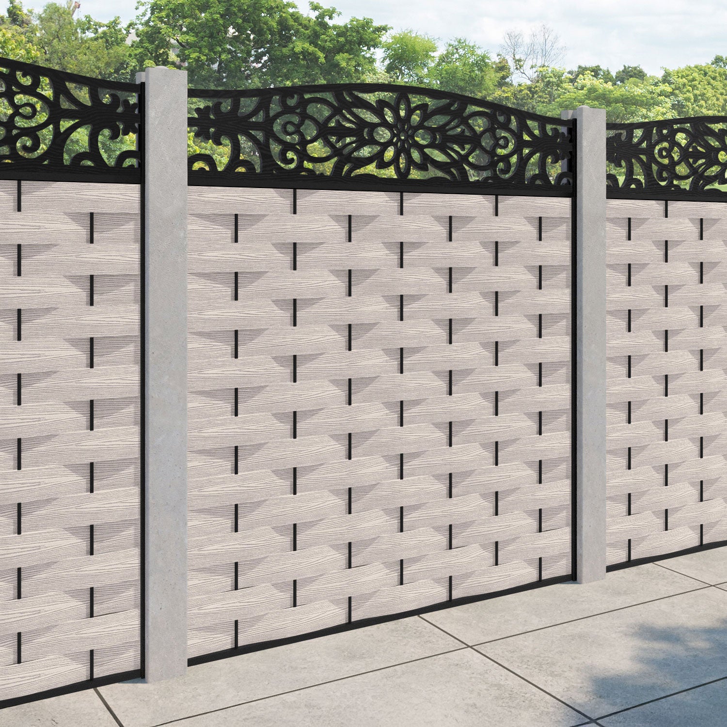 Ripple Windsor Curved Top Fence Panel - Mid Stone - for existing concrete posts