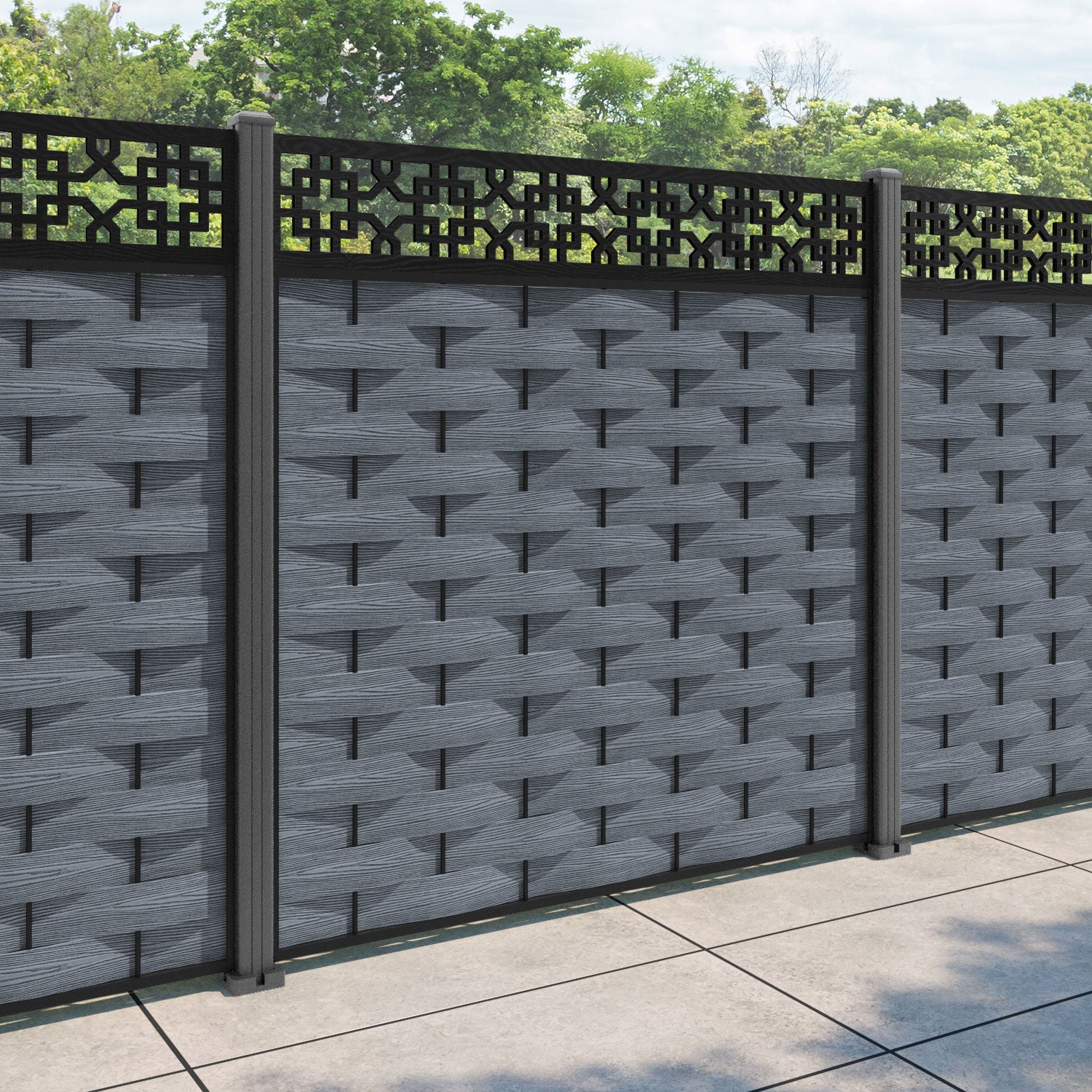 Ripple Zaria Fence Panel - Anthracite - with our aluminium posts
