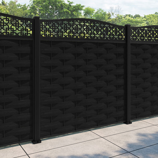 Ripple Zaria Curved Top Fence Panel - Black - with our aluminium posts