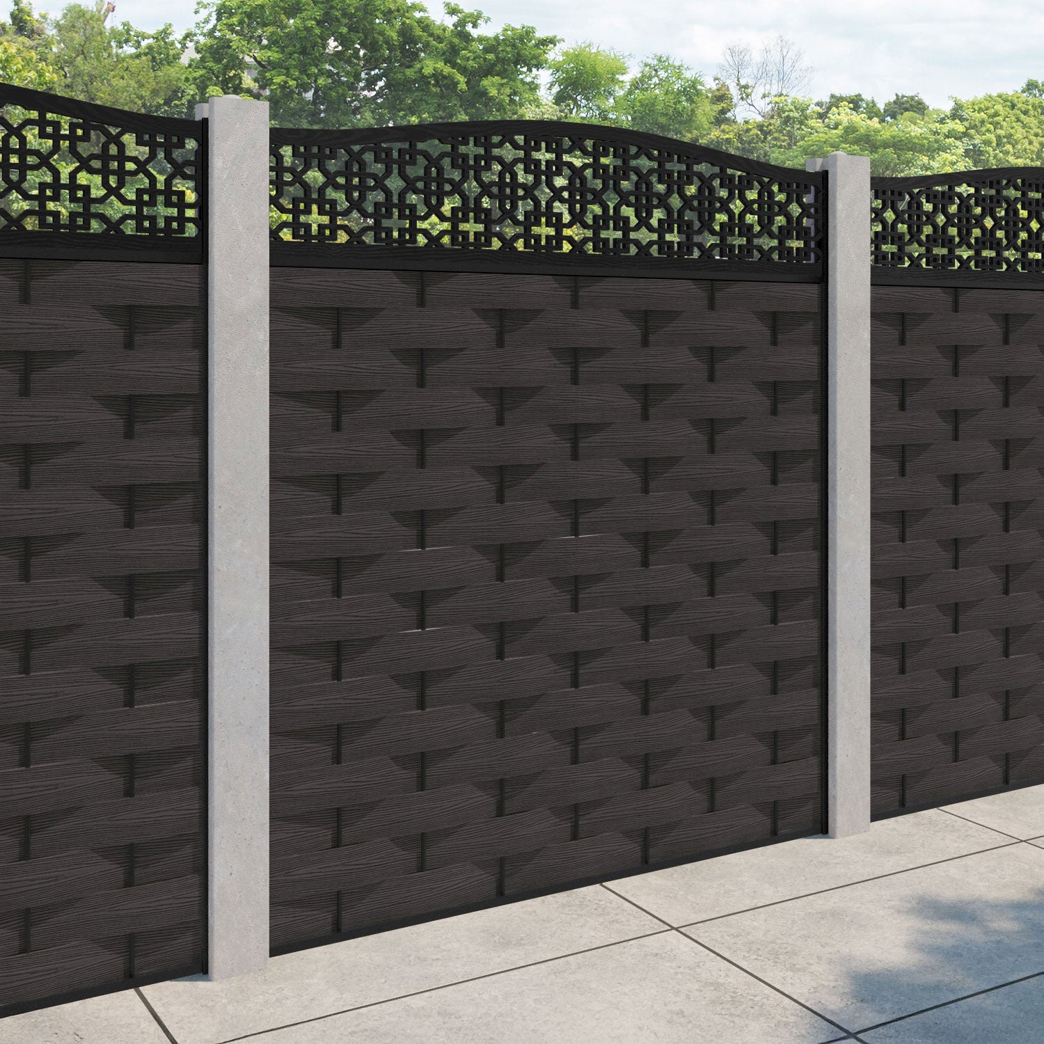 Ripple Zaria Curved Top Fence Panel - Dark Oak - for existing concrete posts