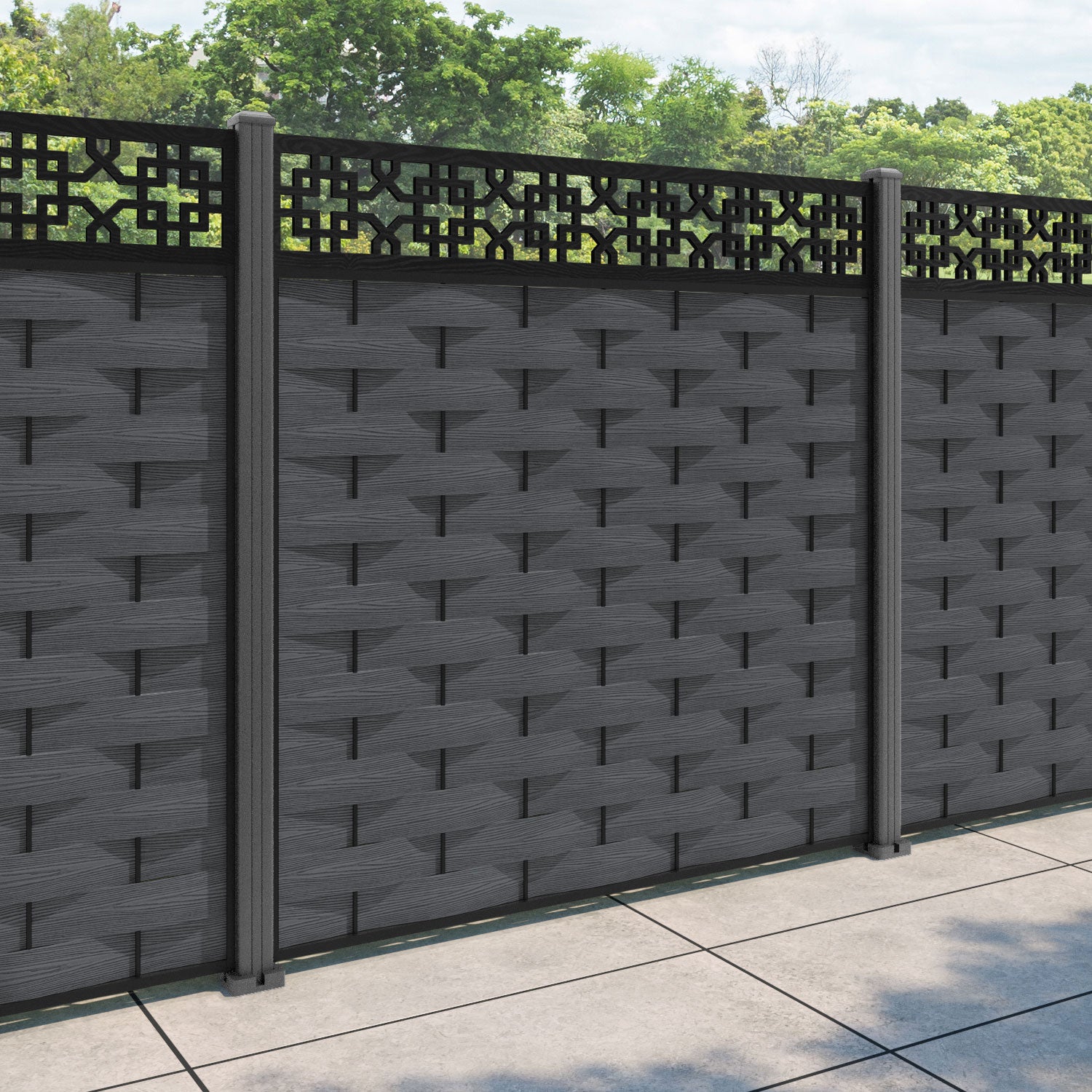 Ripple Zaria Fence Panel - Dark Grey - with our aluminium posts