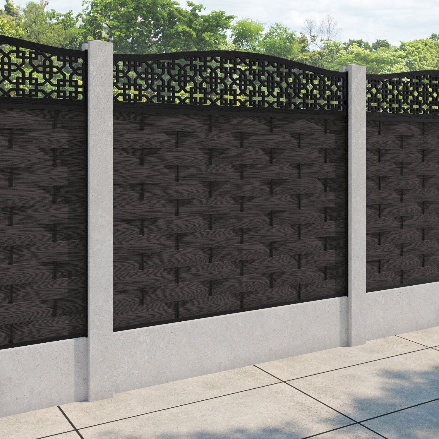Ripple Zaria Curved Top Fence Panel - Dark Oak - for existing concrete posts