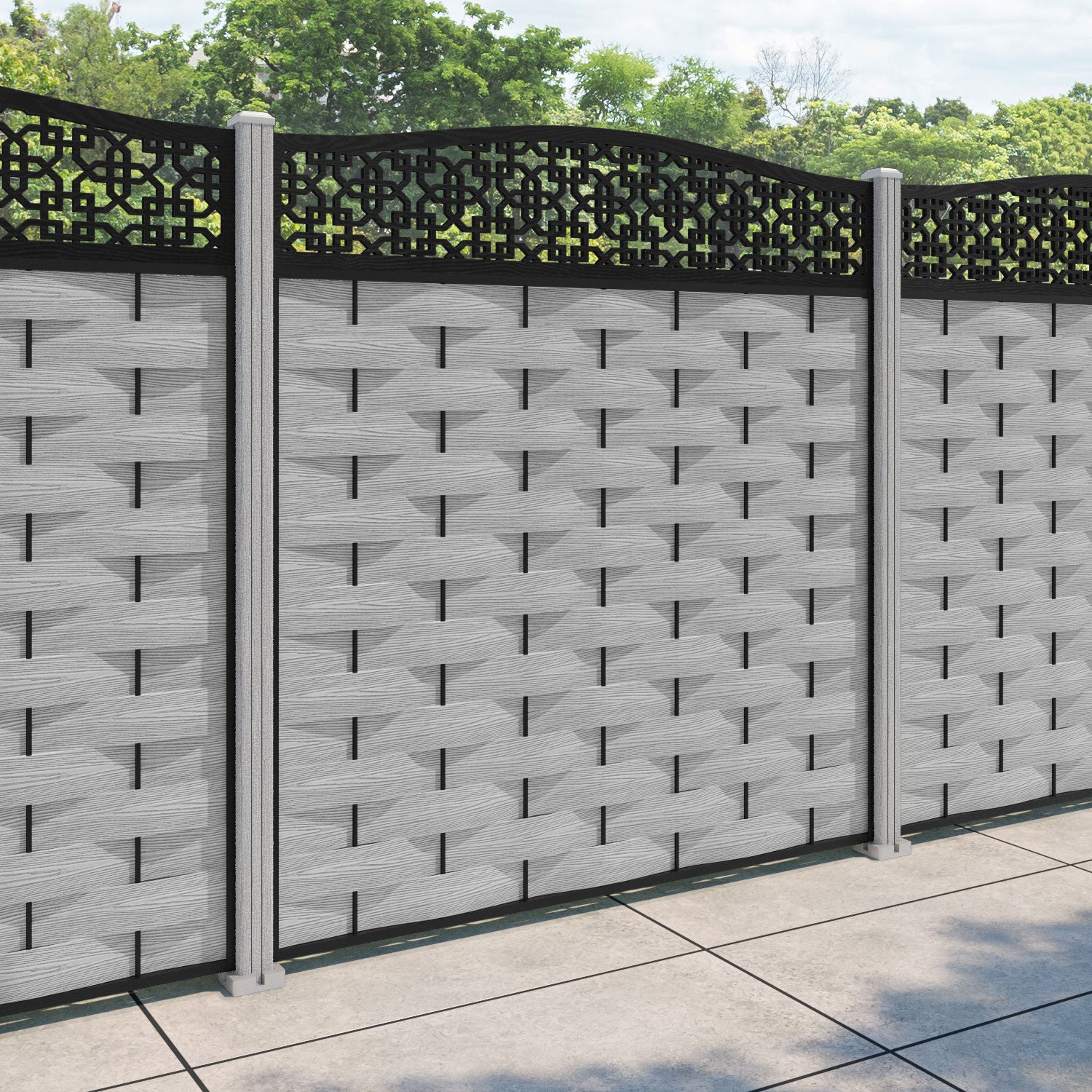 Ripple Zaria Curved Top Fence Panel - Light Grey - with our composite posts