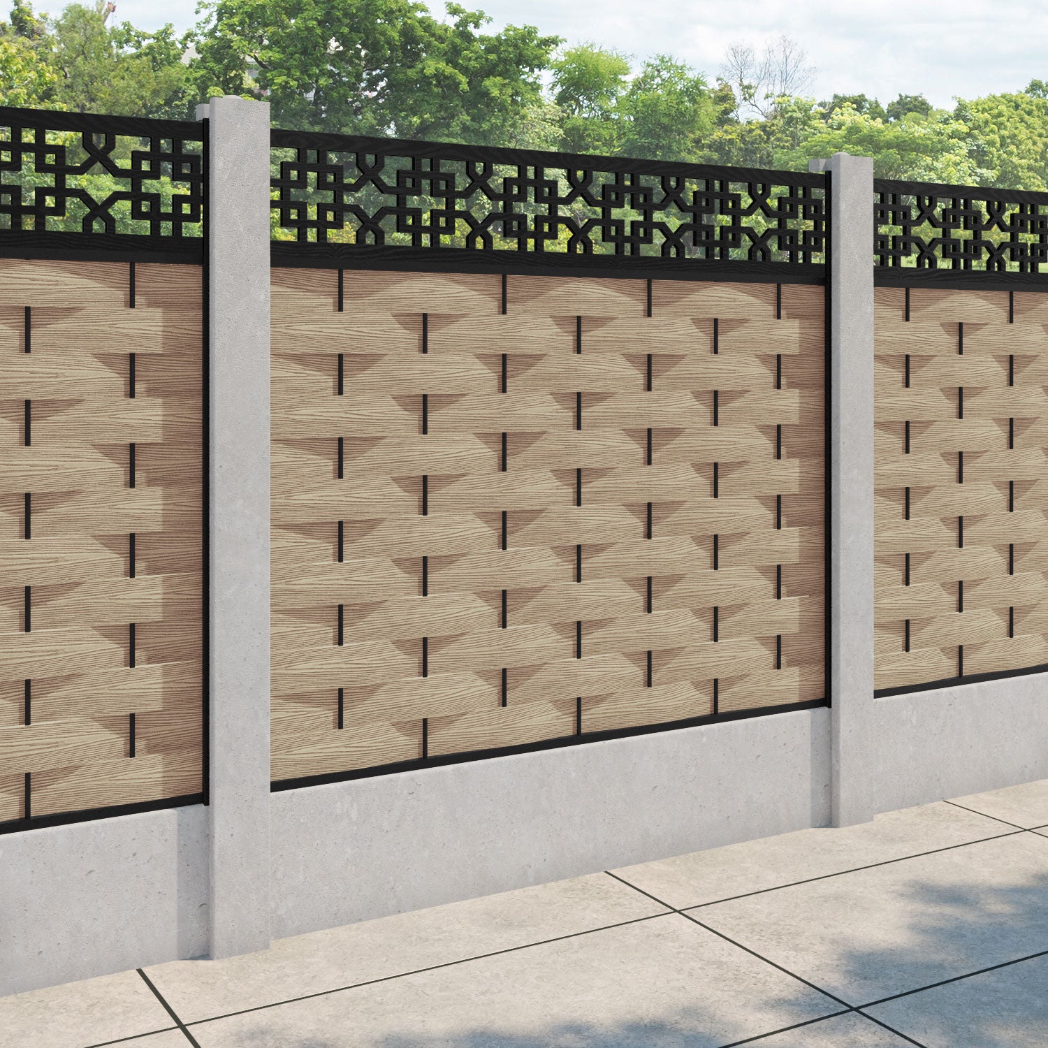 Ripple Zaria Fence Panel - Light Oak - for existing concrete posts