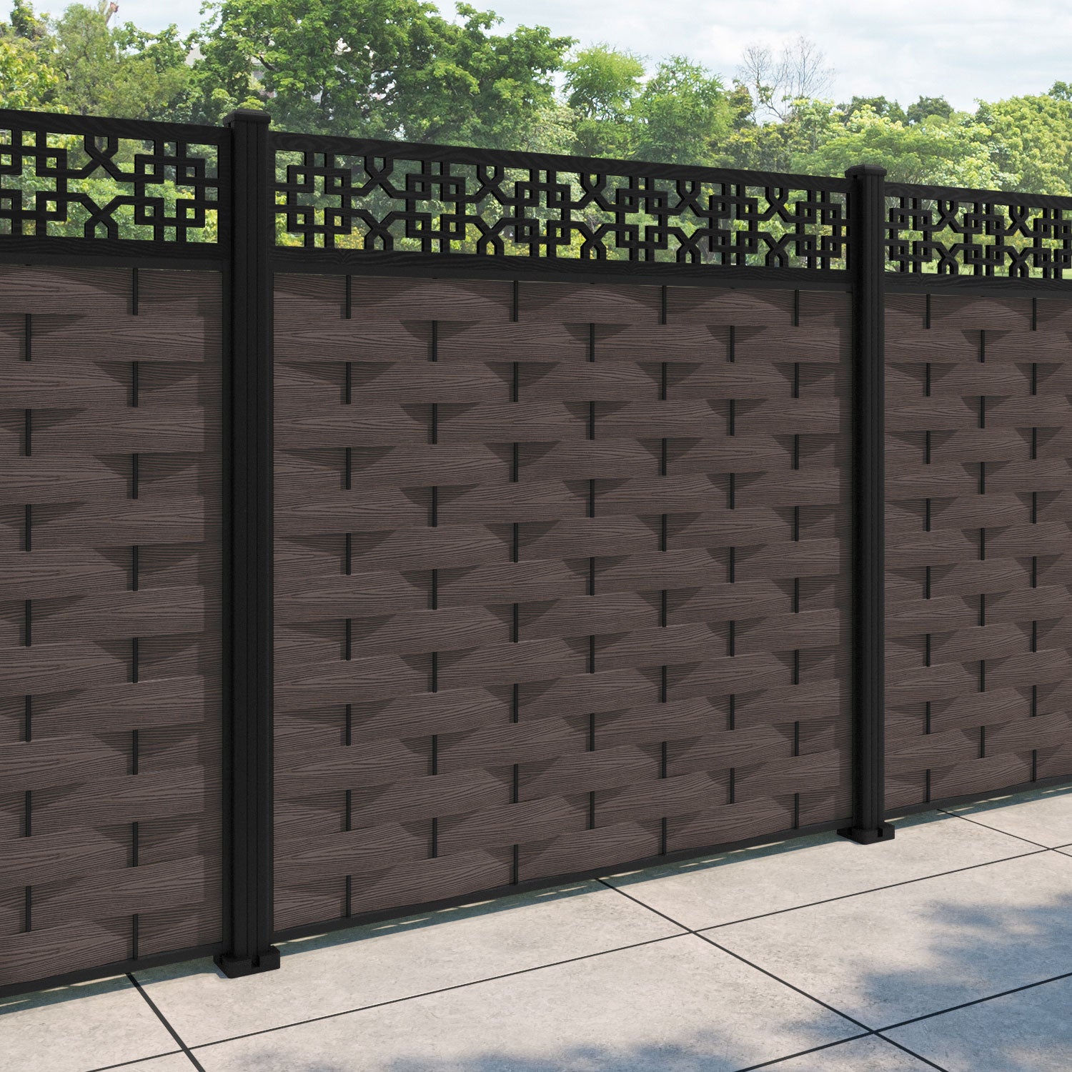 Ripple Zaria Fence Panel - Mid Brown - with our aluminium posts