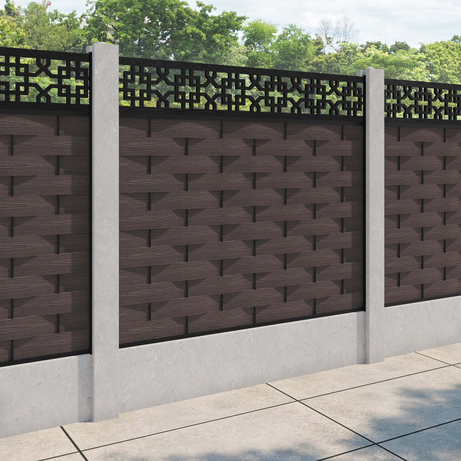 Ripple Zaria Fence Panel - Mid Brown - for existing concrete posts