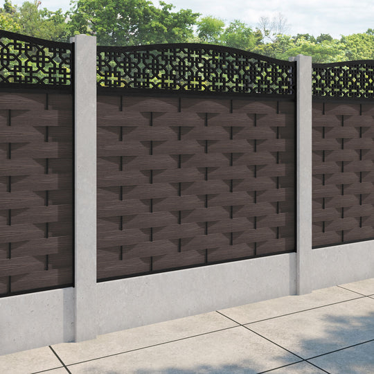 Ripple Zaria Curved Top Fence Panel - Mid Brown - for existing concrete posts