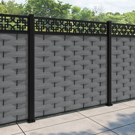 Ripple Zaria Fence Panel - Mid Grey - with our aluminium posts