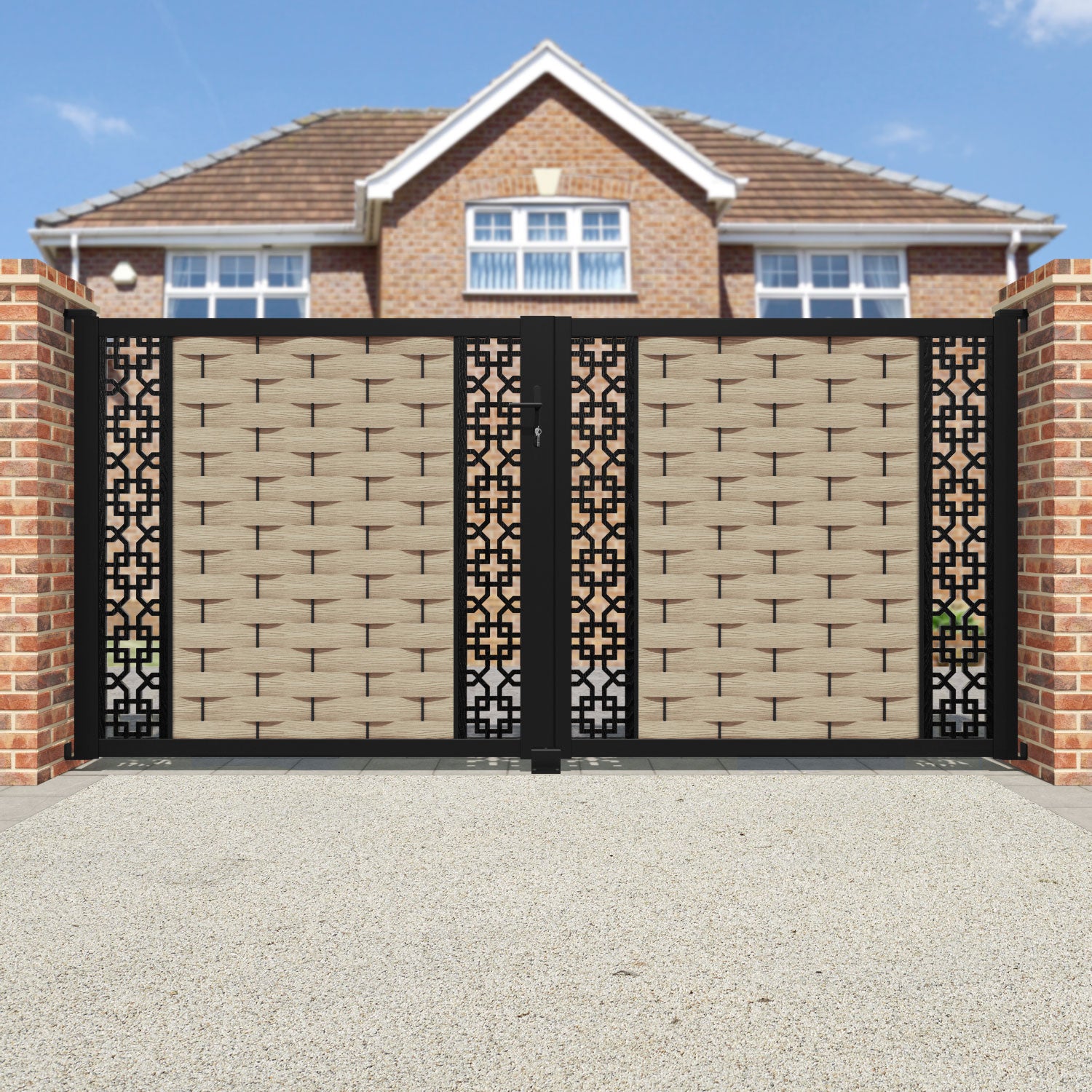 Ripple Zaria Straight Top Driveway Gate - Light Oak - Middle & End Screen