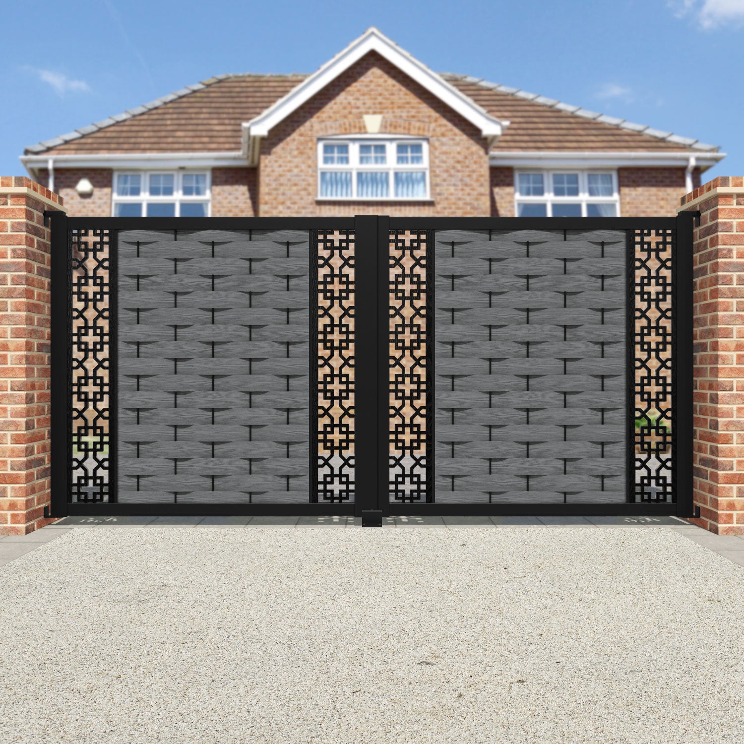 Ripple Zaria Straight Top Driveway Gate - Mid Grey - Middle & End Screen