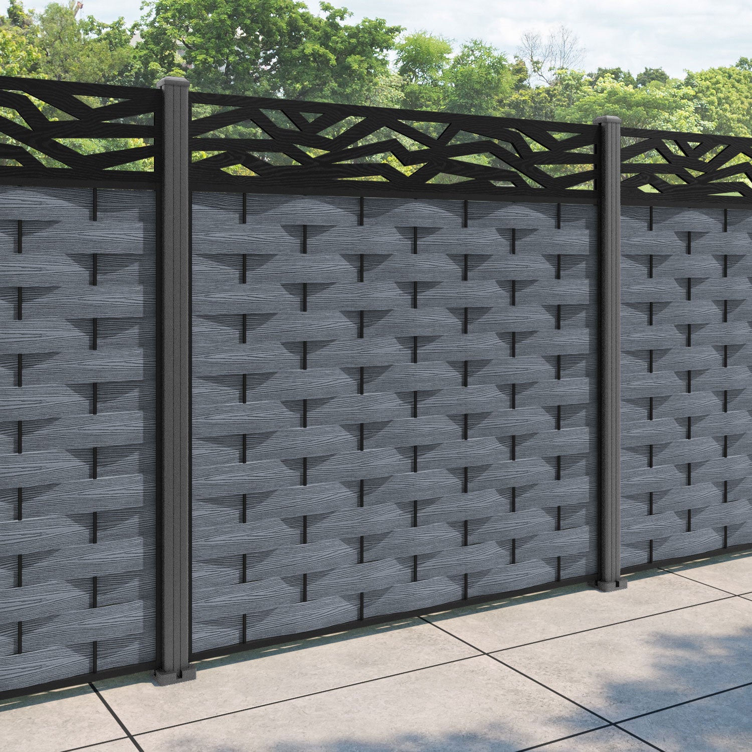 Ripple Zenith Fence Panel - Anthracite - with our aluminium posts