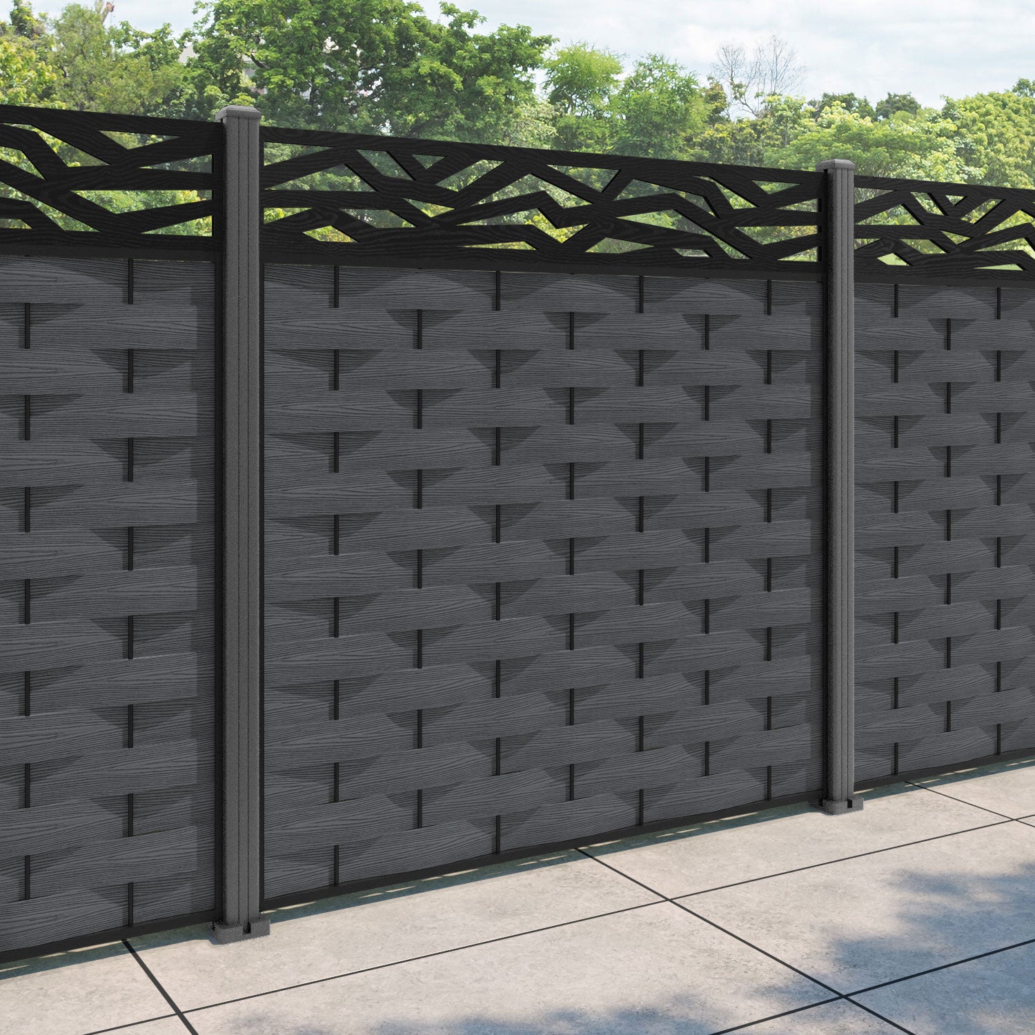 Ripple Zenith Fence Panel - Dark Grey - with our aluminium posts