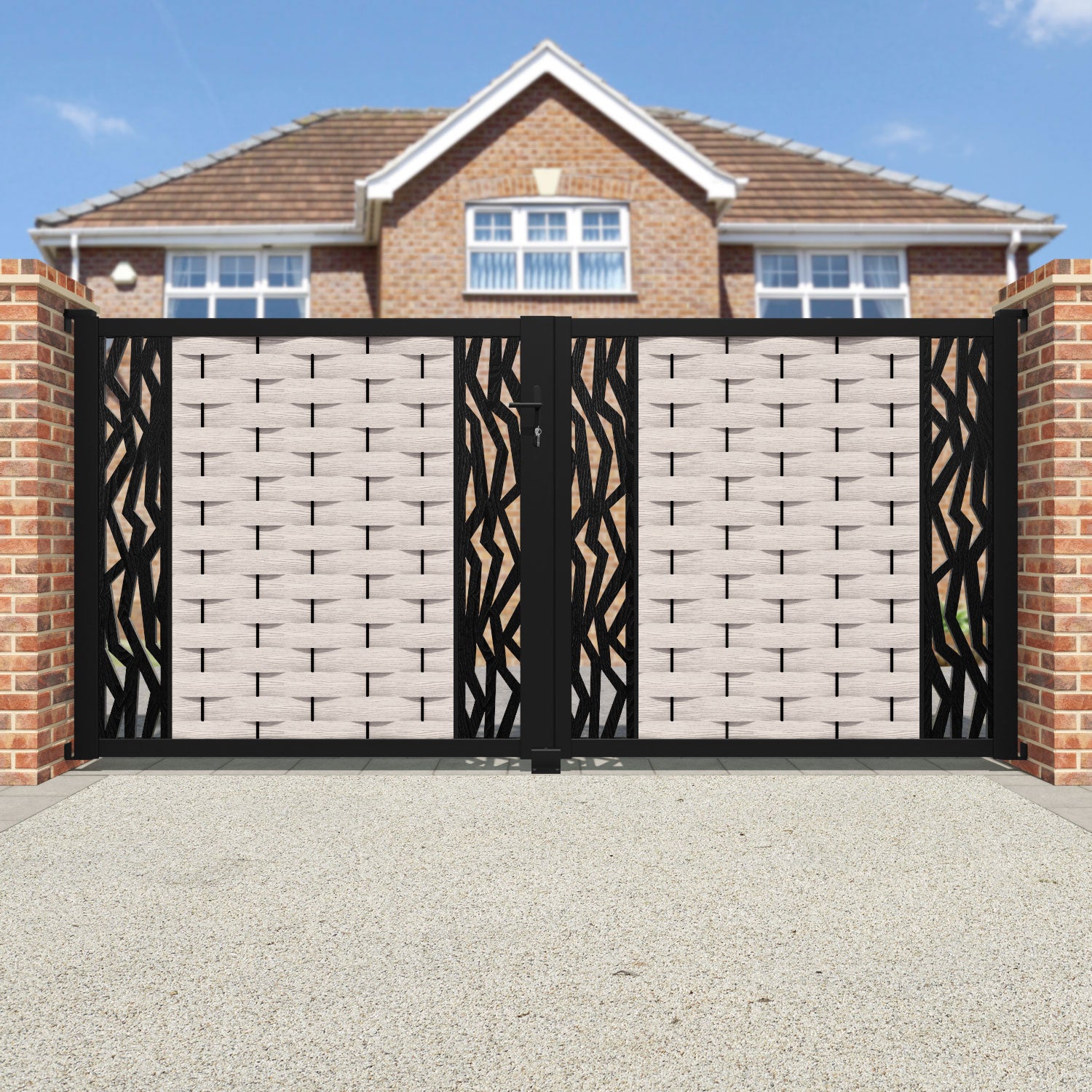 Ripple Zenith Straight Top Driveway Gate - Mid Stone - Middle & End Screen