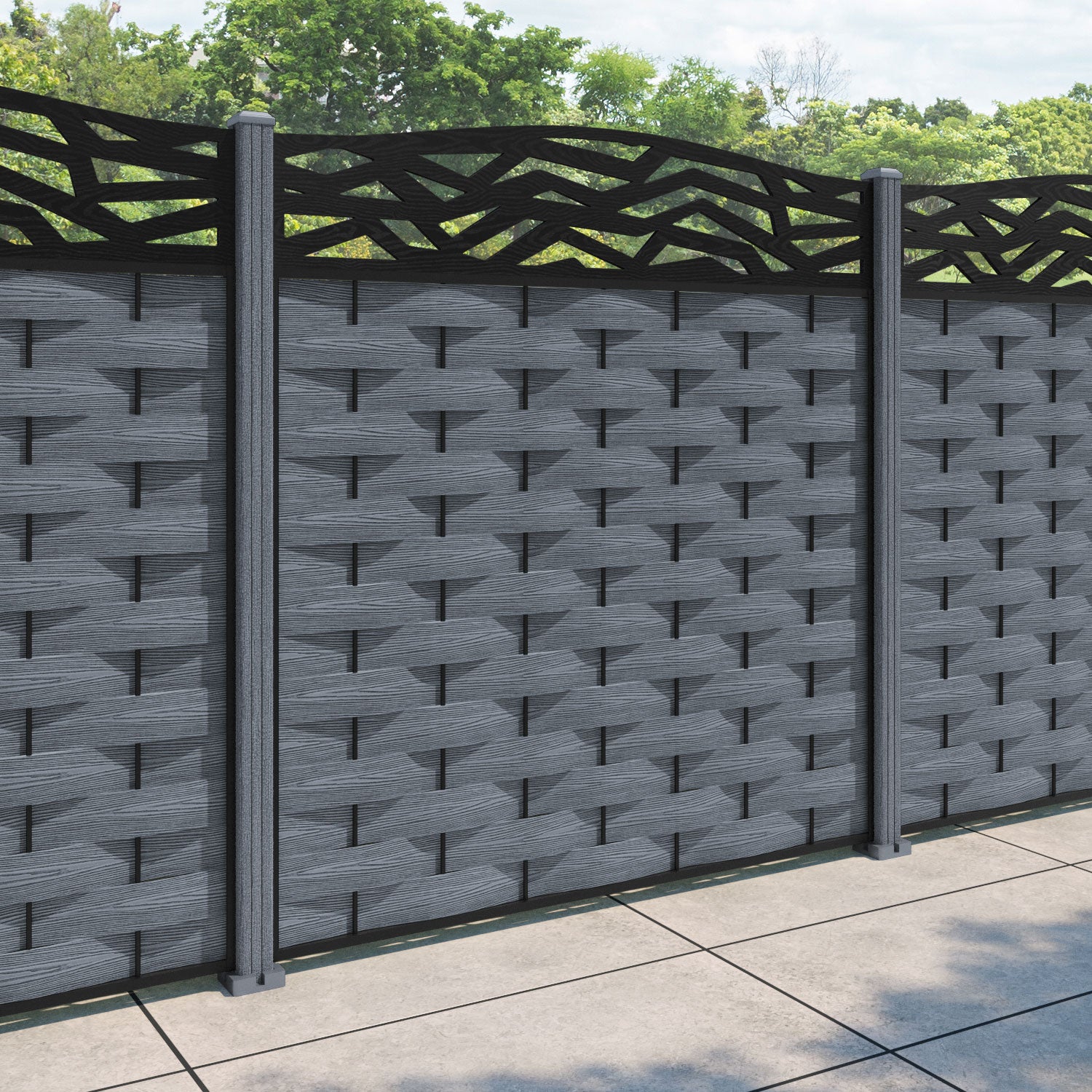 Ripple Zenith Curved Top Fence Panel - Anthracite - with our composite posts
