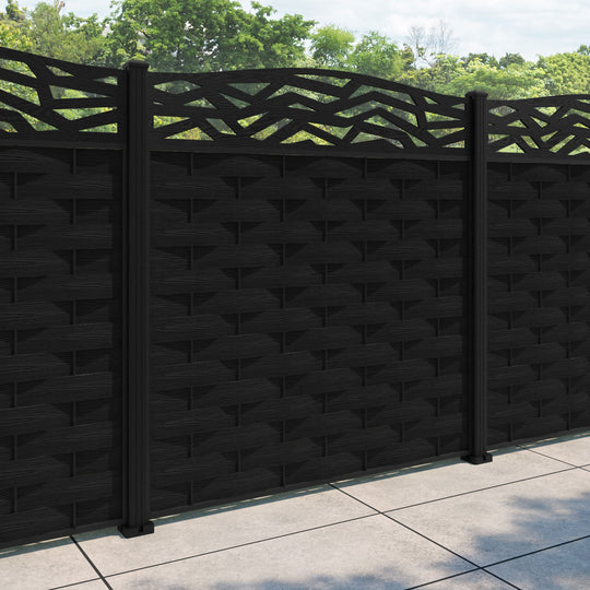 Ripple Zenith Curved Top Fence Panel - Black - with our aluminium posts