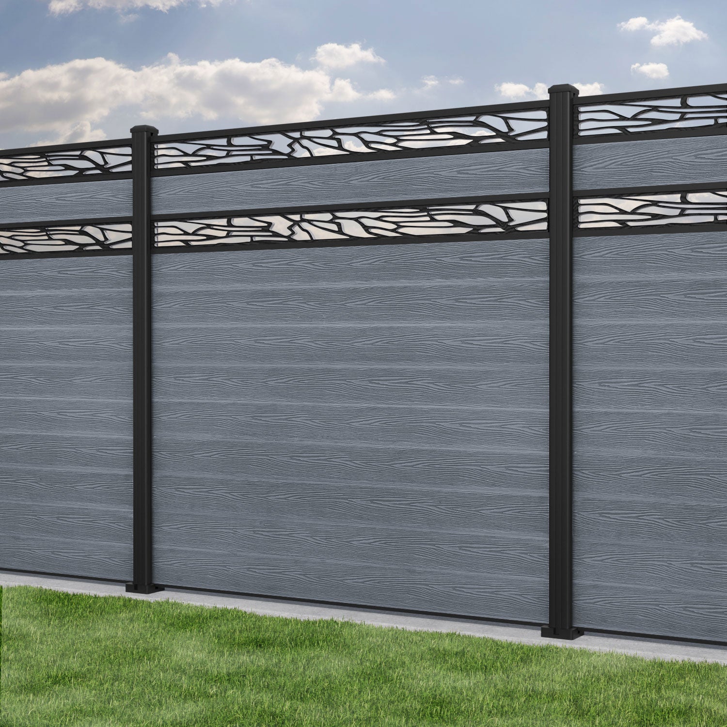 Classic Shatter Split Screen Fence Panel - Anthracite - with our aluminium posts