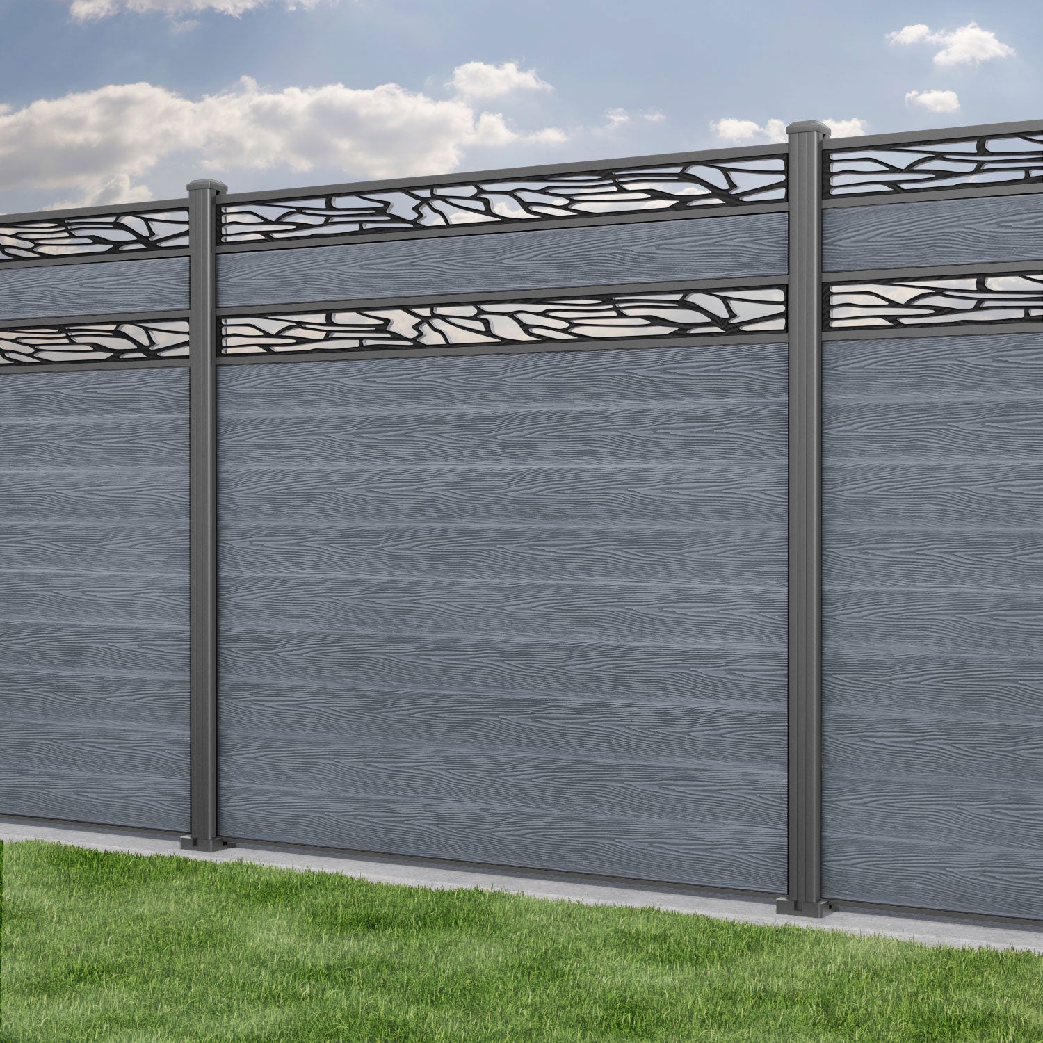 Classic Shatter Split Screen Fence Panel - Anthracite - with our aluminium posts