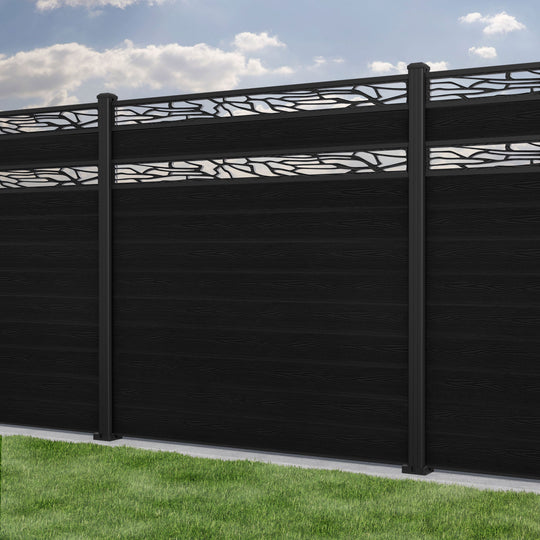 Classic Shatter Split Screen Fence Panel - Black - with our aluminium posts