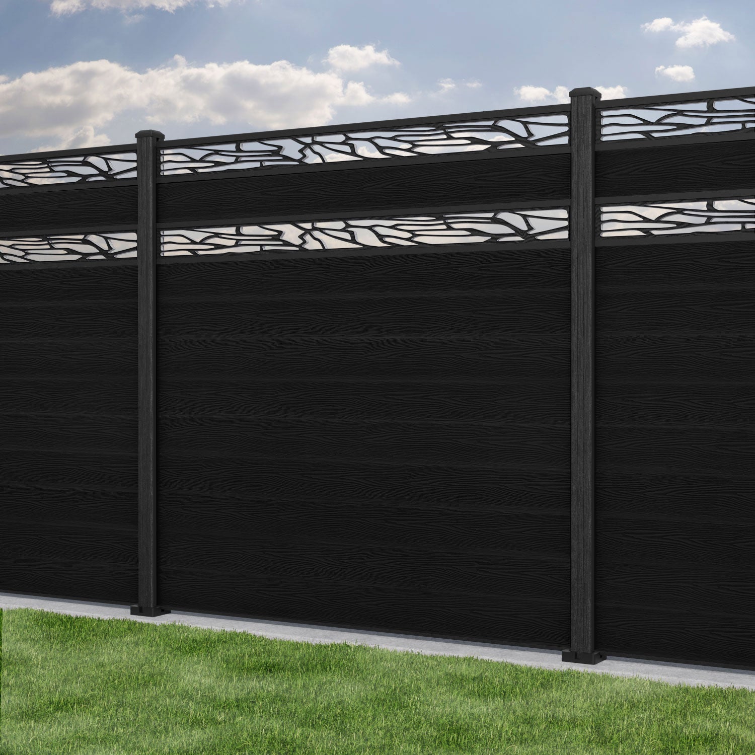 Classic Shatter Split Screen Fence Panel - Black - with our composite posts