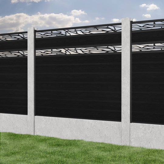 Classic Shatter Split Screen Fence Panel - Black - for existing concrete posts