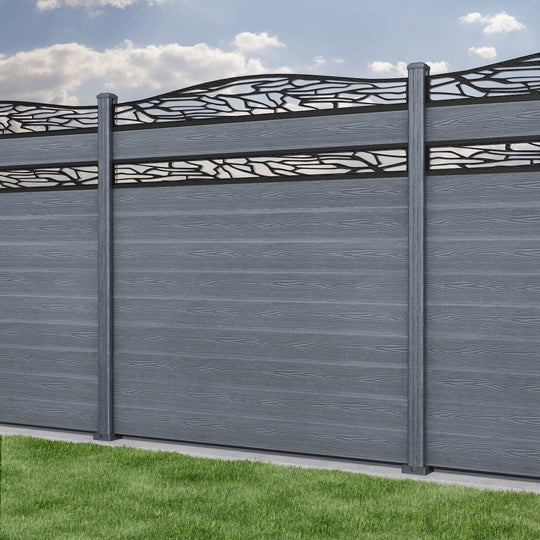 Classic Shatter Curved Top Split Screen Fence Panel - Anthracite - with our composite posts
