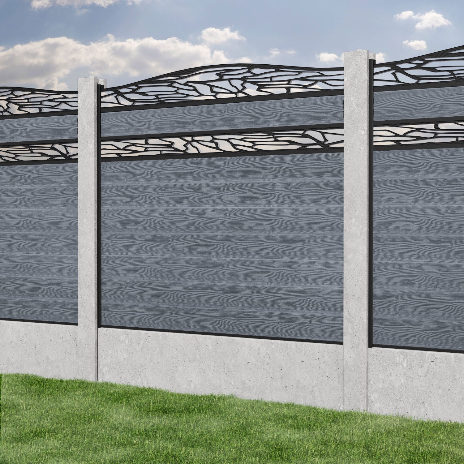 Classic Shatter Curved Top Split Screen Fence Panel - Anthracite - for existing concrete posts
