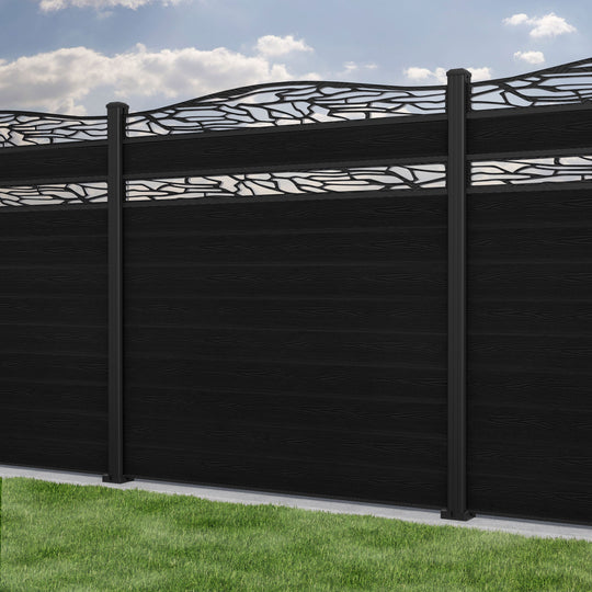 Classic Shatter Curved Top Split Screen Fence Panel - Black - with our aluminium posts