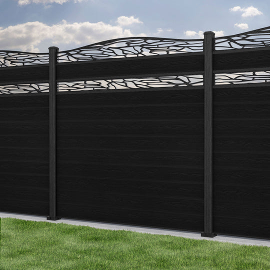 Classic Shatter Curved Top Split Screen Fence Panel - Black - with our composite posts
