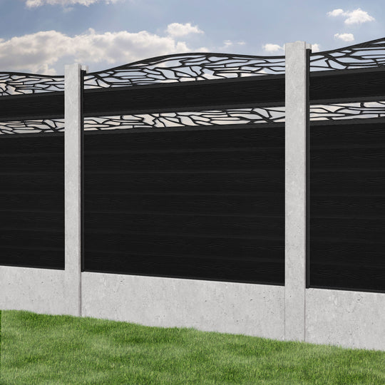 Classic Shatter Curved Top Split Screen Fence Panel - Black - for existing concrete posts