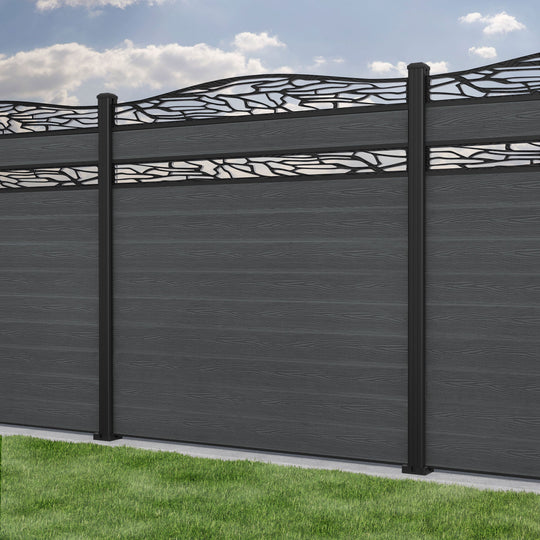 Classic Shatter Curved Top Split Screen Fence Panel - Dark Grey - with our aluminium posts