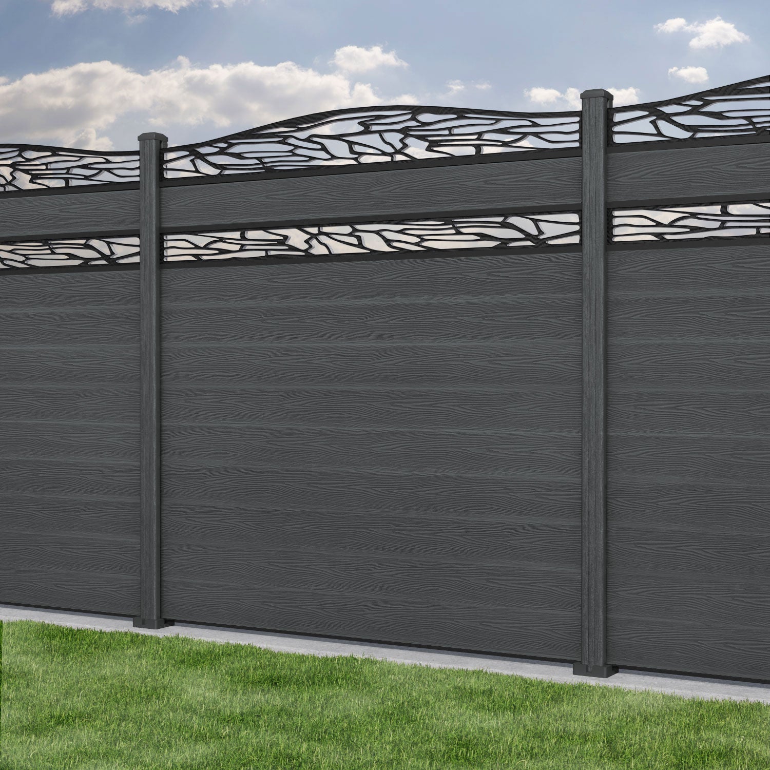 Classic Shatter Curved Top Split Screen Fence Panel - Dark Grey - with our composite posts