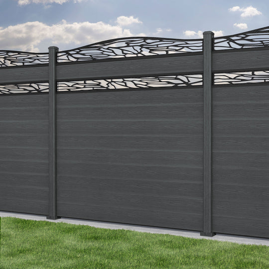 Classic Shatter Curved Top Split Screen Fence Panel - Dark Grey - with our composite posts
