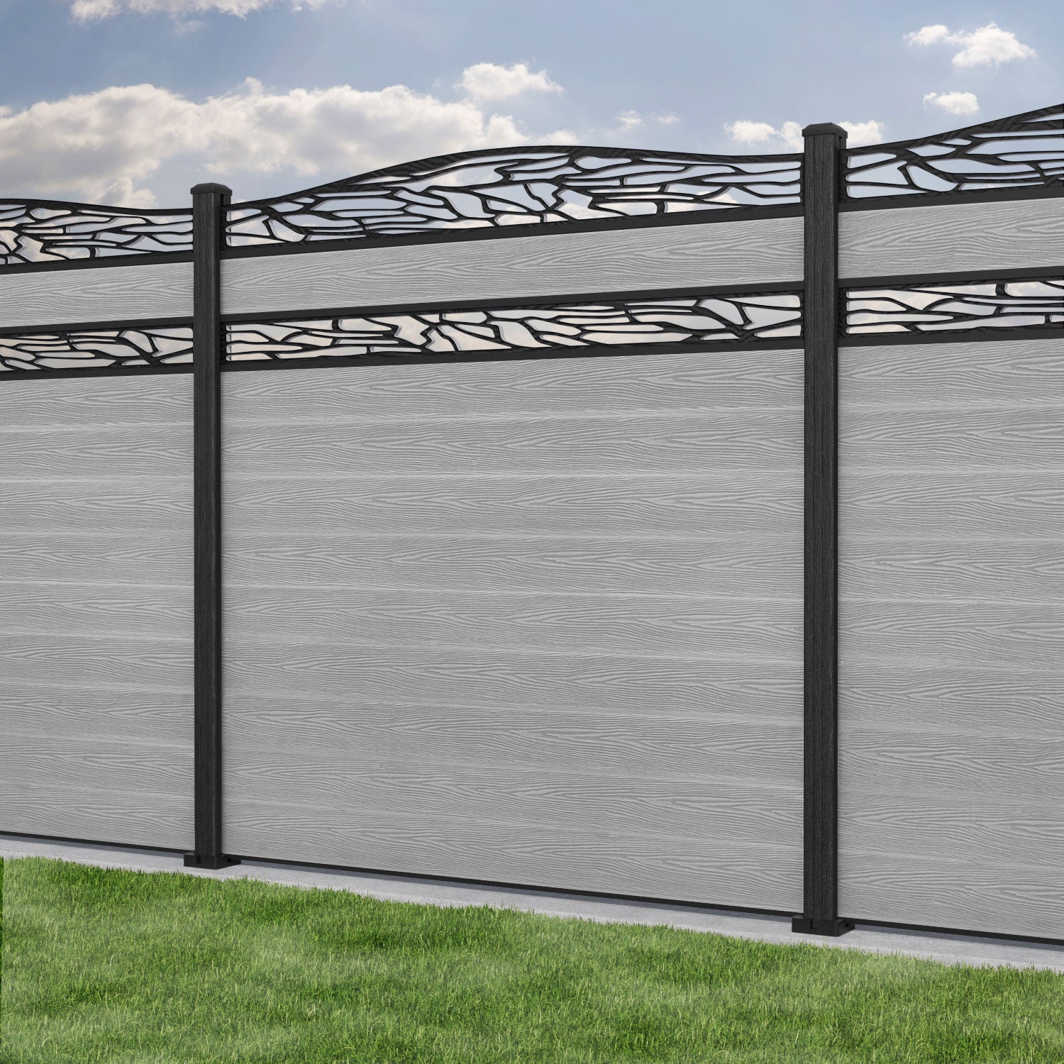 Classic Shatter Curved Top Split Screen Fence Panel - Light Grey - with our composite posts