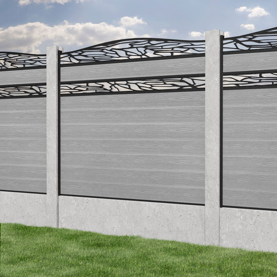 Classic Shatter Curved Top Split Screen Fence Panel - Light Grey - for existing concrete posts