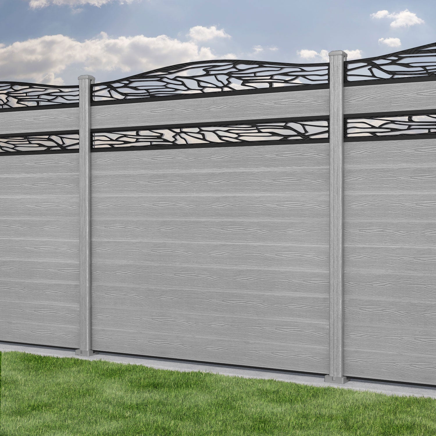 Classic Shatter Curved Top Split Screen Fence Panel - Light Grey - with our composite posts