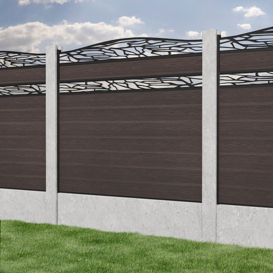 Classic Shatter Curved Top Split Screen Fence Panel - Mid Brown - for existing concrete posts