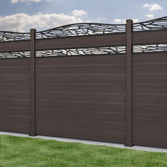 Classic Shatter Curved Top Split Screen Fence Panel - Mid Brown - with our composite posts