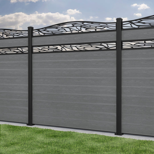 Classic Shatter Curved Top Split Screen Fence Panel - Mid Grey - with our aluminium posts
