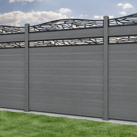 Classic Shatter Curved Top Split Screen Fence Panel - Mid Grey - with our composite posts