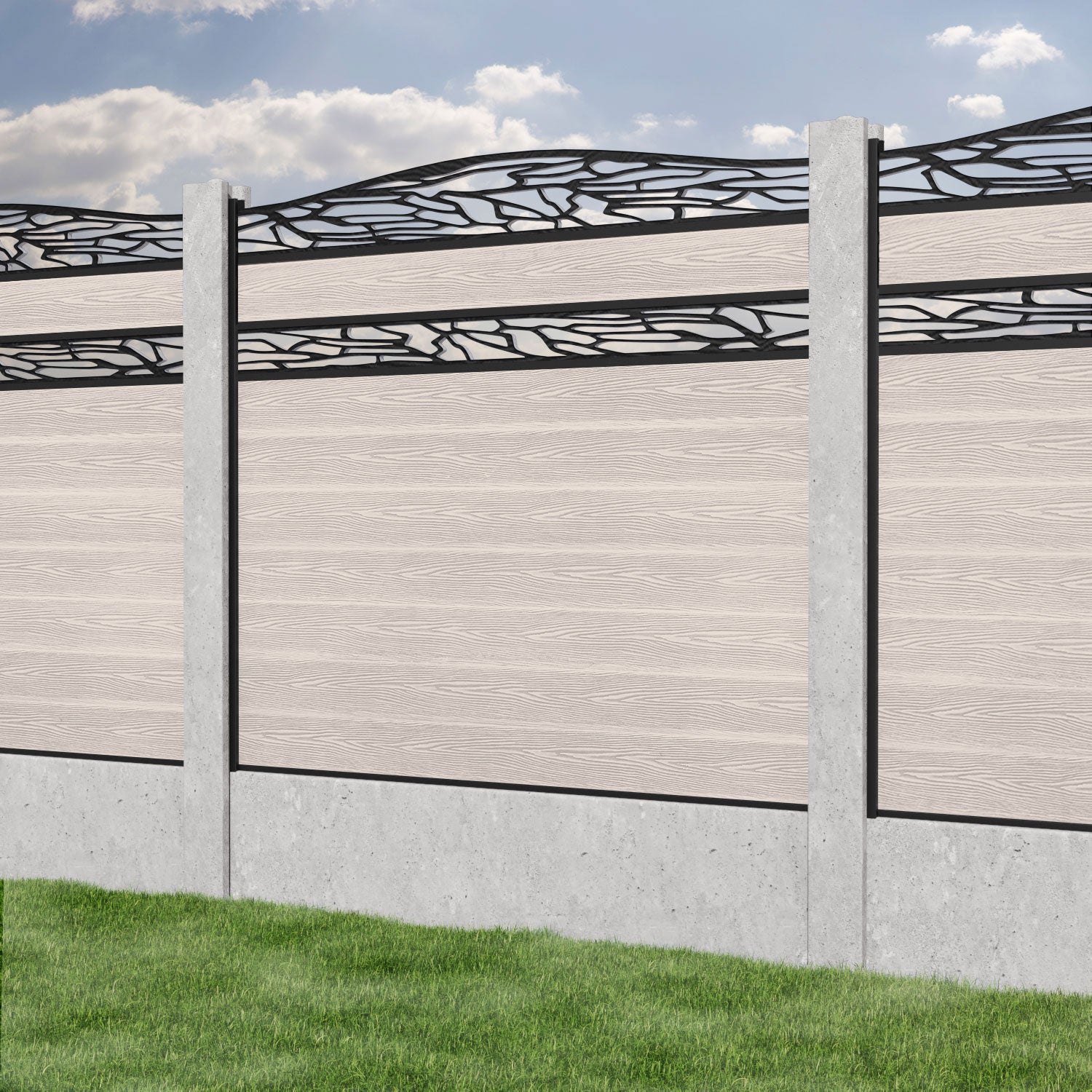 Classic Shatter Curved Top Split Screen Fence Panel - Mid Stone - for existing concrete posts