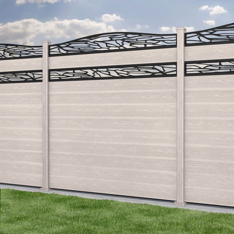 Classic Shatter Curved Top Split Screen Fence Panel - Mid Stone - with our composite posts