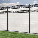 Classic Shatter Curved Top Split Screen Fence Panel - Light Stone - with our aluminium posts