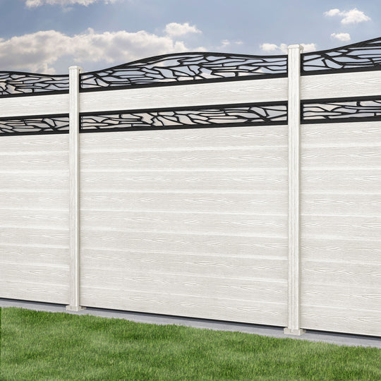 Classic Shatter Curved Top Split Screen Fence Panel - Light Stone - with our composite posts
