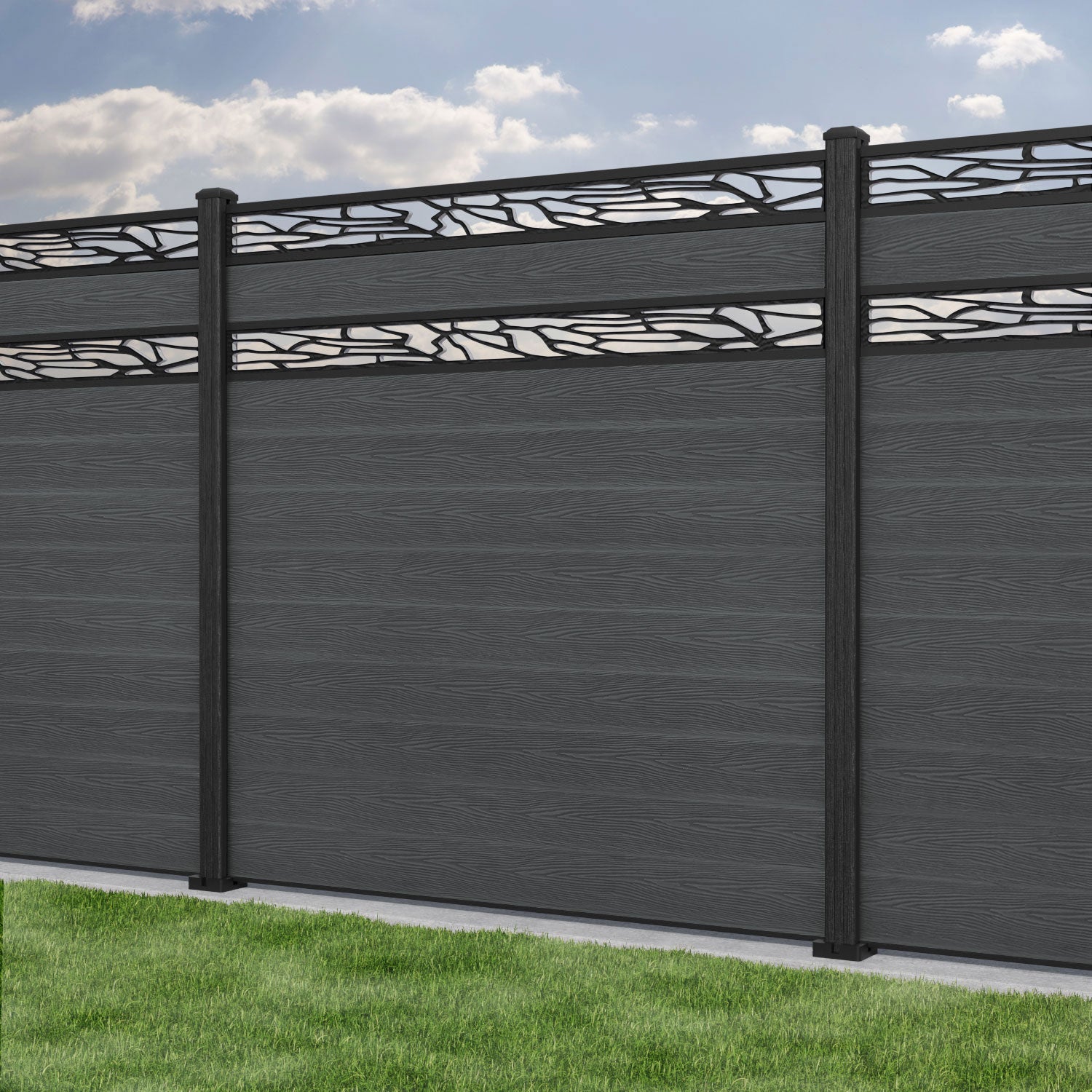 Classic Shatter Split Screen Fence Panel - Dark Grey - with our composite posts