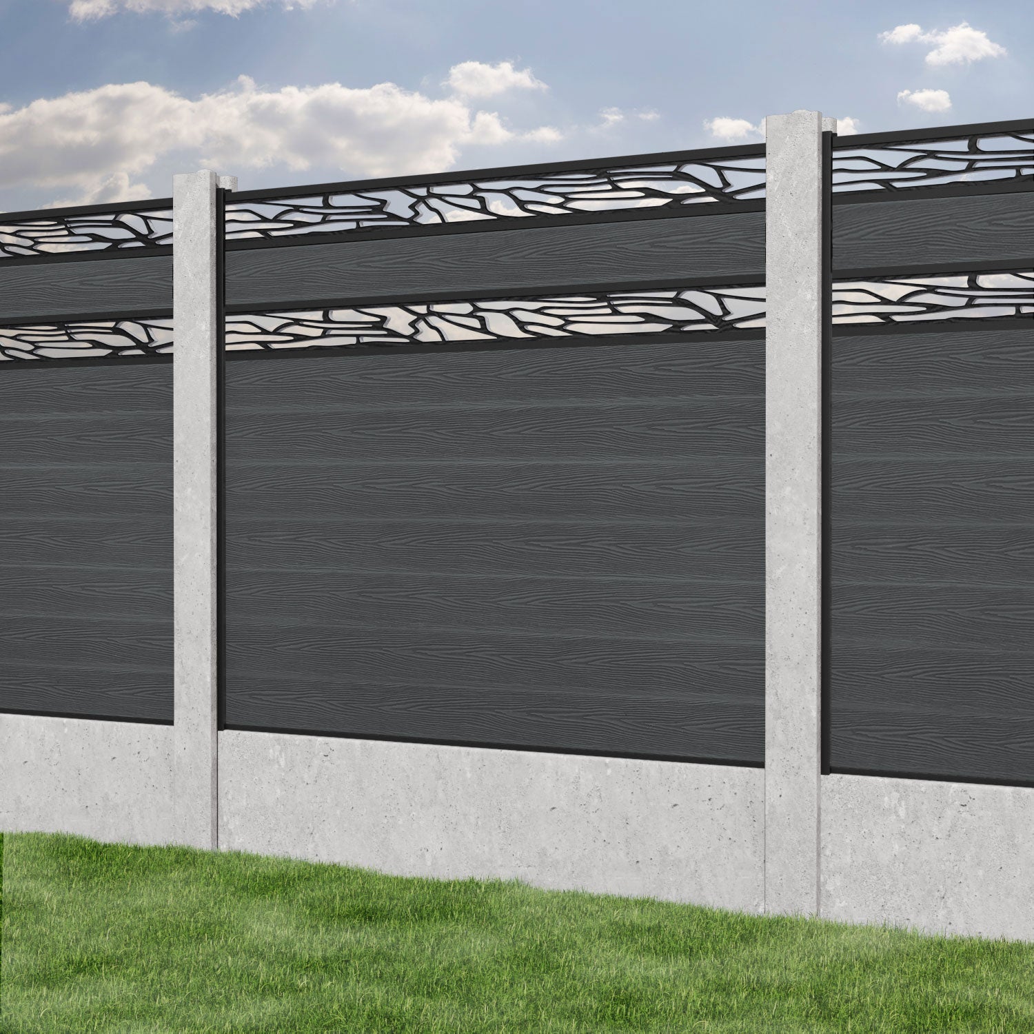 Classic Shatter Split Screen Fence Panel - Dark Grey - for existing concrete posts